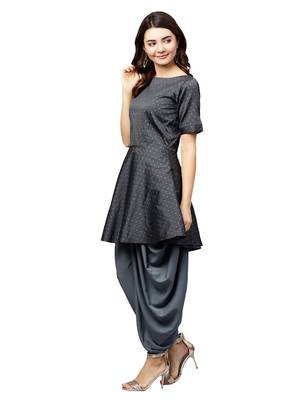 Inddus Grey Tafeta Self Design Dhoti Kurta Set 1
