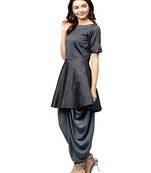 Inddus Grey Tafeta Self Design Dhoti Kurta Set