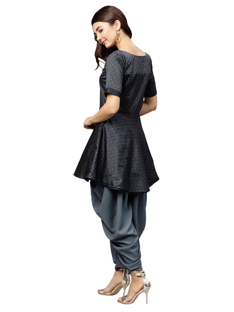Inddus Grey Tafeta Self Design Dhoti Kurta Set