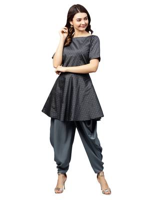 Inddus Grey Tafeta Self Design Dhoti Kurta Set 3