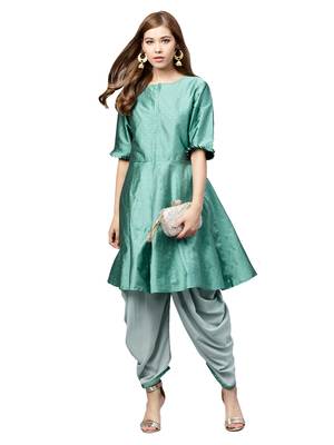Inddus Green Tafeta Self Design Dhoti Kurta Set 1