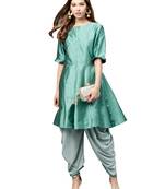 Inddus Green Tafeta Self Design Dhoti Kurta Set
