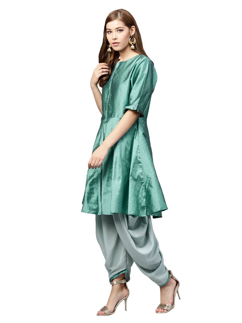 Inddus Green Tafeta Self Design Dhoti Kurta Set