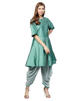 Inddus Green Tafeta Self Design Dhoti Kurta Set 3