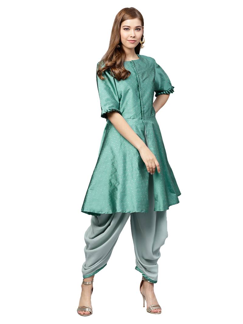 Inddus Green Tafeta Self Design Dhoti Kurta Set
