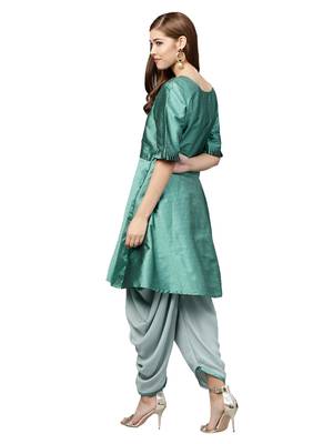 Inddus Green Tafeta Self Design Dhoti Kurta Set 4