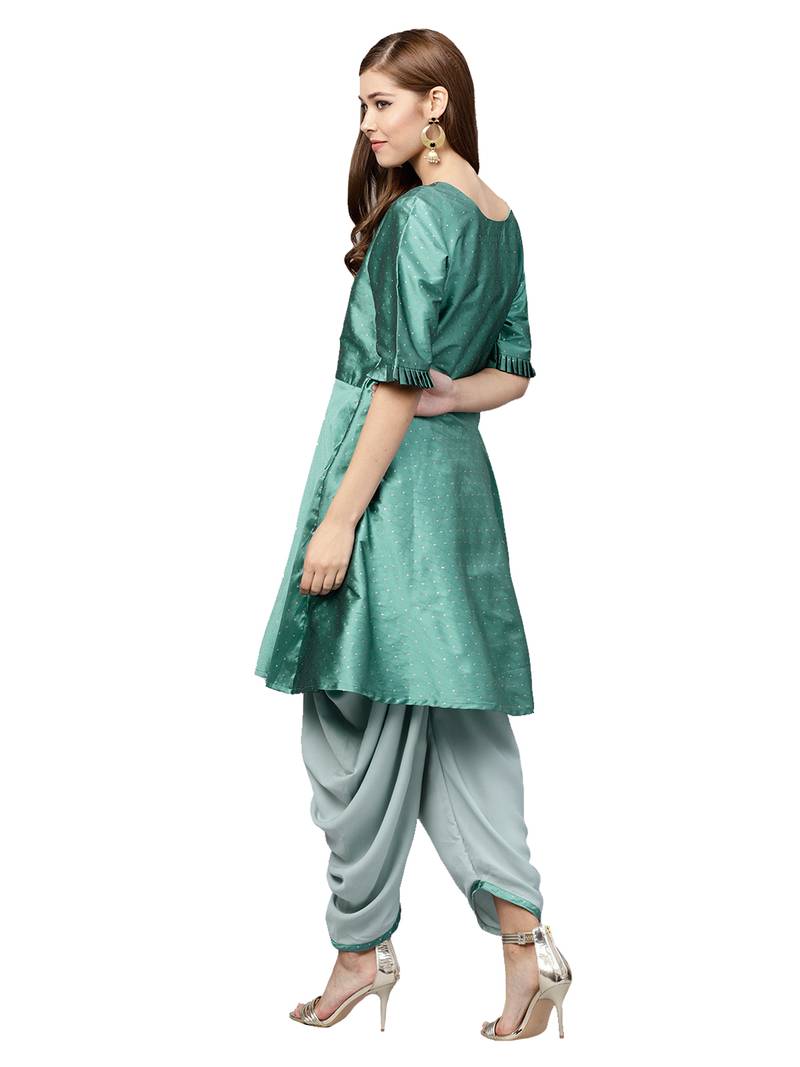 Inddus Green Tafeta Self Design Dhoti Kurta Set