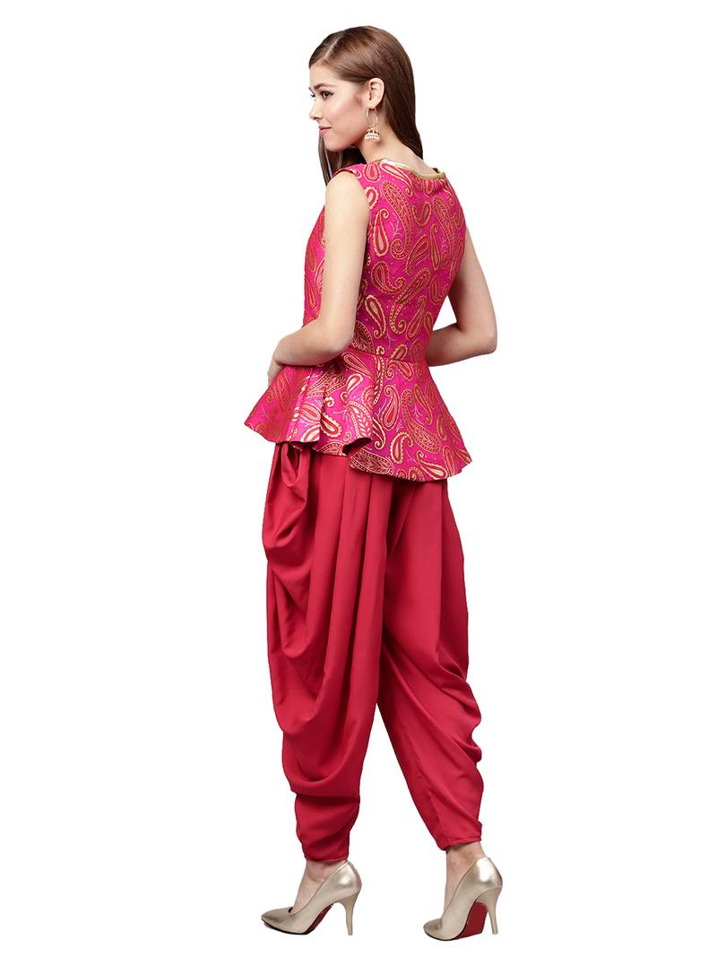 Inddus Pink Brocade Self Design Dhoti Kurta Set