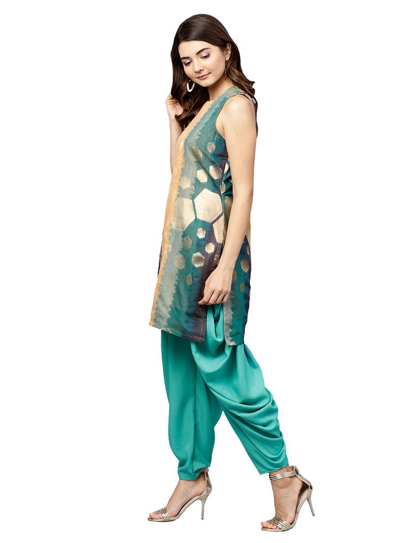 Inddus Gold Chanderi Cotton Woven Dhoti Kurta Set