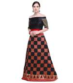 Inddus Black  Banarasi Art Silk Woven Unstitched Top With Black & Red Banarasi Art Silk Semi Stitched Skirt