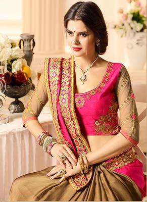 Pink embroidered georgette saree with blouse 3