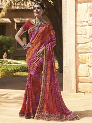 Red embroidered georgette saree with blouse 1