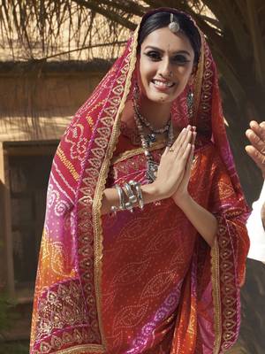 Red embroidered georgette saree with blouse 2