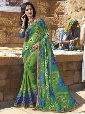 Green embroidered georgette saree with blouse 1