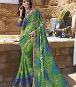 Green embroidered georgette saree with blouse