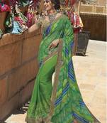 Green embroidered georgette saree with blouse