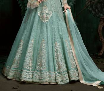 blue embroidered net ethnic suits with matching dupatta 2