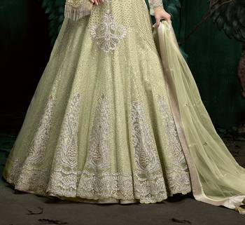 green embroidered net ethnic suits with matching dupatta 2