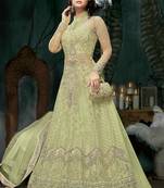 green embroidered net ethnic suits with matching dupatta