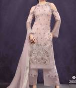 purple embroidered net ethnic suits with matching dupatta