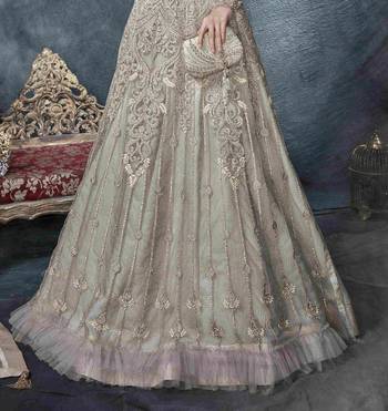 grey embroidered net ethnic suits with matching dupatta 2