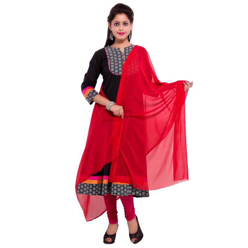 Red Plain Dupatta