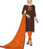 Brown Embroidered Art Silk Salwar With Dupatta
