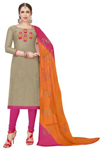 Grey Embroidered Art Silk Salwar With Dupatta