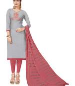 Grey Embroidered Art Silk Salwar With Dupatta