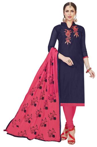 Blue Embroidered Art Silk Salwar With Dupatta