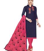 Blue Embroidered Art Silk Salwar With Dupatta
