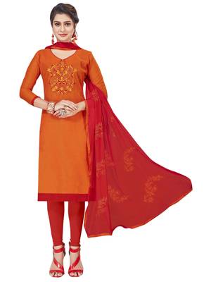 Orange Embroidered Art Silk Salwar With Dupatta 1