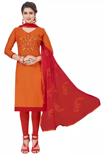 Orange Embroidered Art Silk Salwar With Dupatta