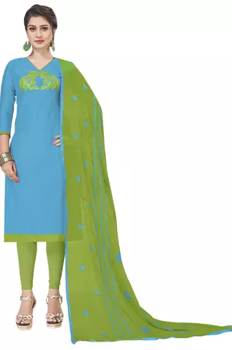 Blue Embroidered Art Silk Salwar With Dupatta