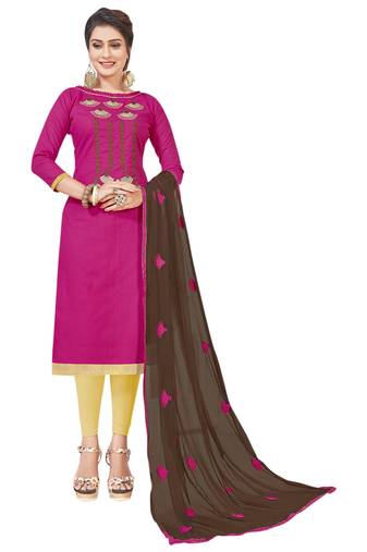 Pink Embroidered Cotton Salwar With Dupatta