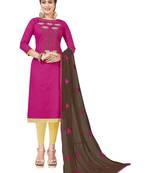 Pink Embroidered Cotton Salwar With Dupatta