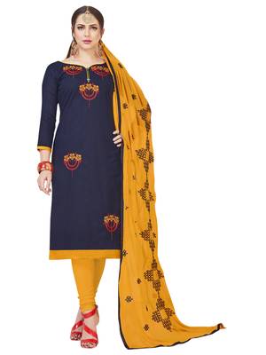 Blue Embroidered Cotton Salwar With Dupatta 1