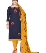 Blue Embroidered Cotton Salwar With Dupatta