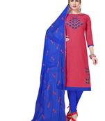 Pink Embroidered Cotton Salwar With Dupatta