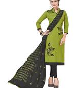 Green Embroidered Cotton Salwar With Dupatta