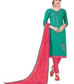 Green Embroidered Cotton Salwar With Dupatta