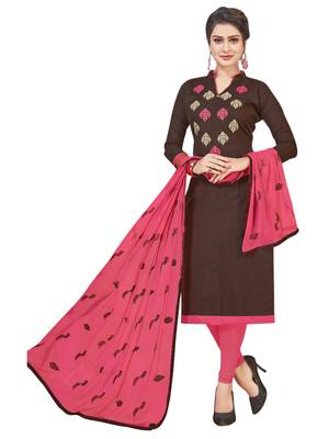 Brown Embroidered Cotton Salwar With Dupatta 1