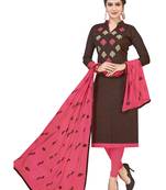 Brown Embroidered Cotton Salwar With Dupatta