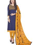 Blue Embroidered Cotton Salwar With Dupatta