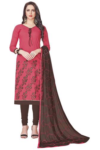 Pink Embroidered Cotton Salwar With Dupatta