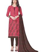 Pink Embroidered Cotton Salwar With Dupatta