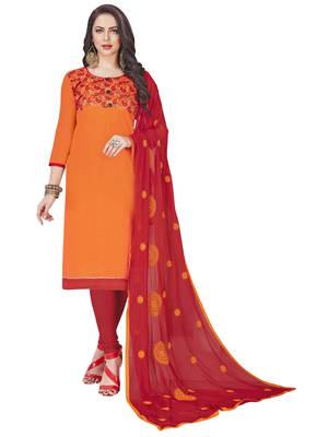 Orange Embroidered Cotton Salwar With Dupatta 1