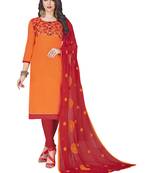 Orange Embroidered Cotton Salwar With Dupatta