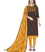 Brown Embroidered Cotton Salwar With Dupatta