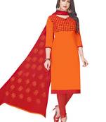 Orange Embroidered Cotton Salwar With Dupatta